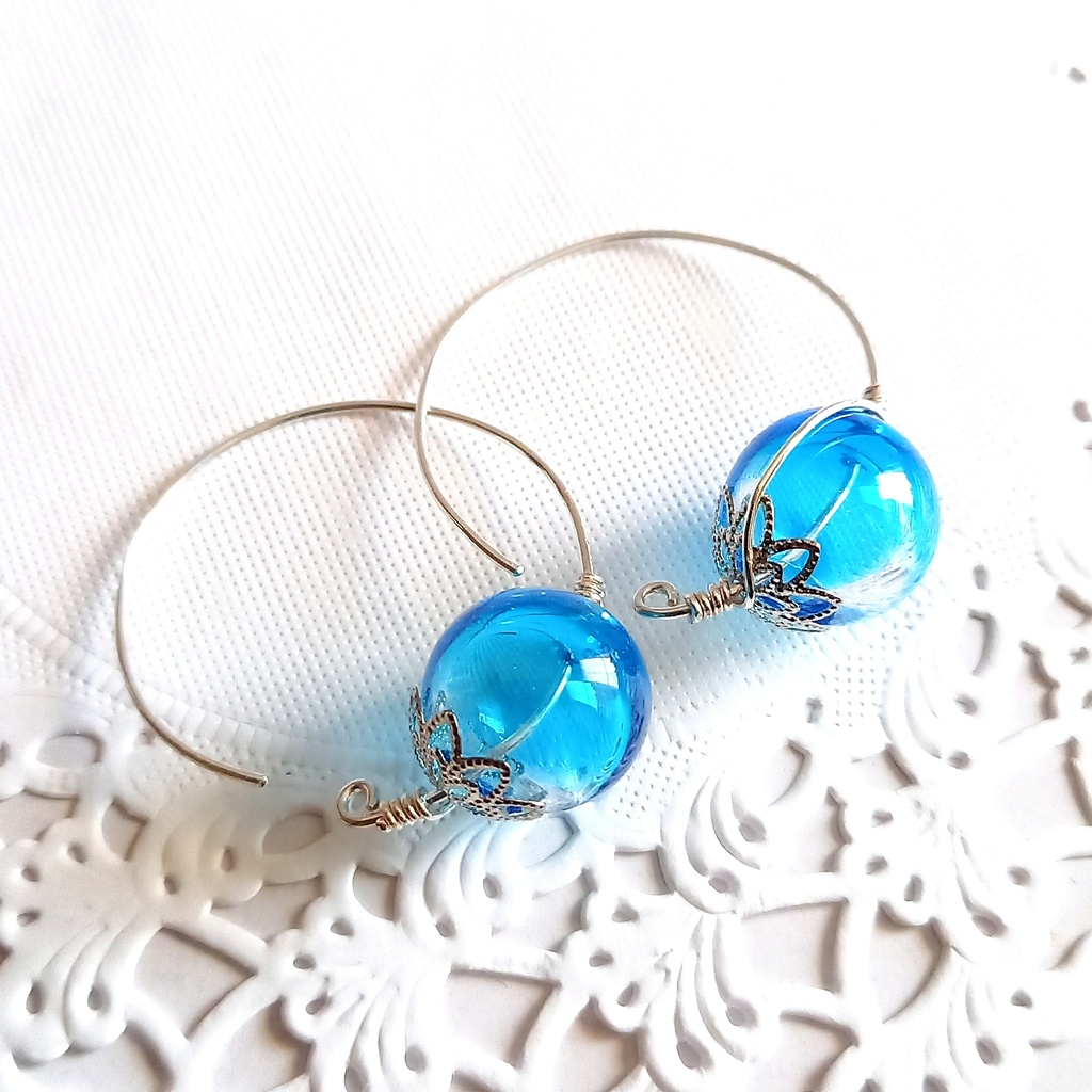 青い瞳のニンカリ　フープピアス(silver925)　送料込み