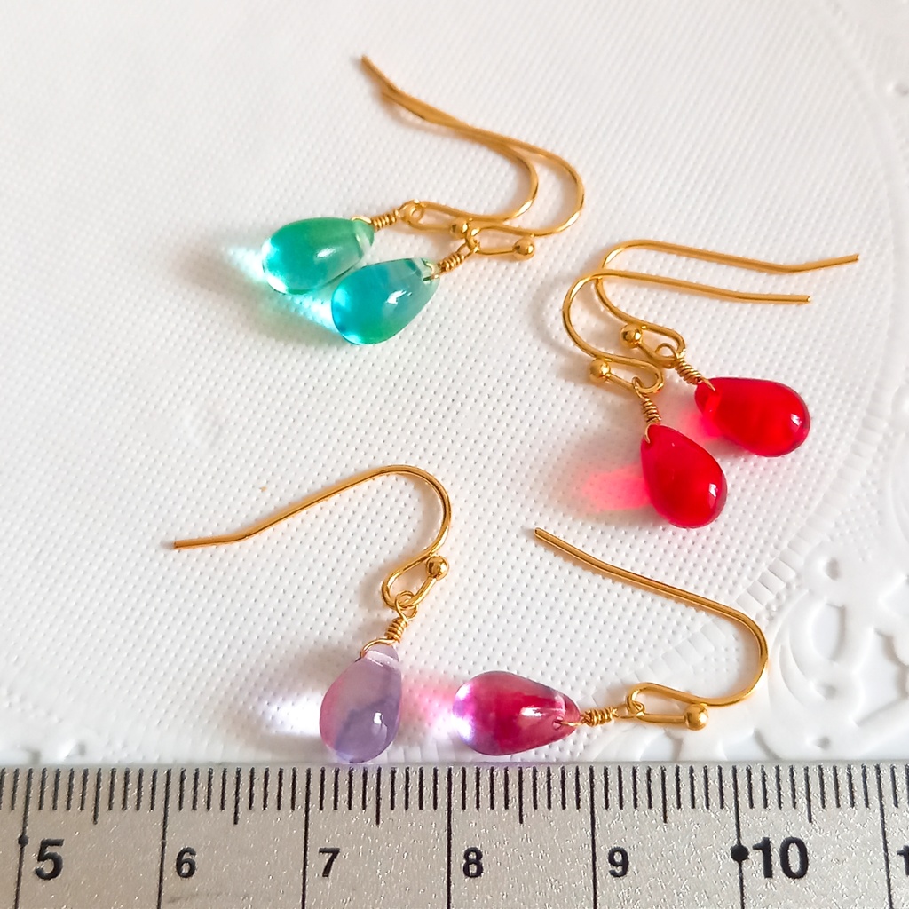 チェコガラス(レッド) 一粒ピアス イヤリング