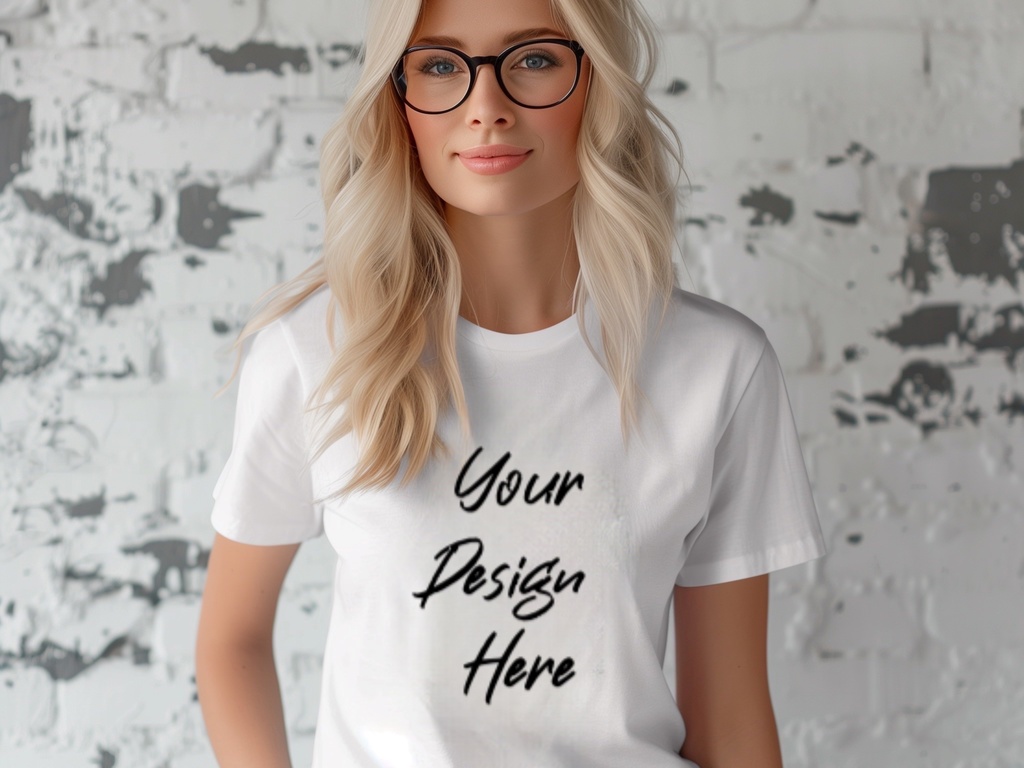 モックアップ　白Tシャツ　おしゃれな18パターン　海外ブロンド女性 モデル