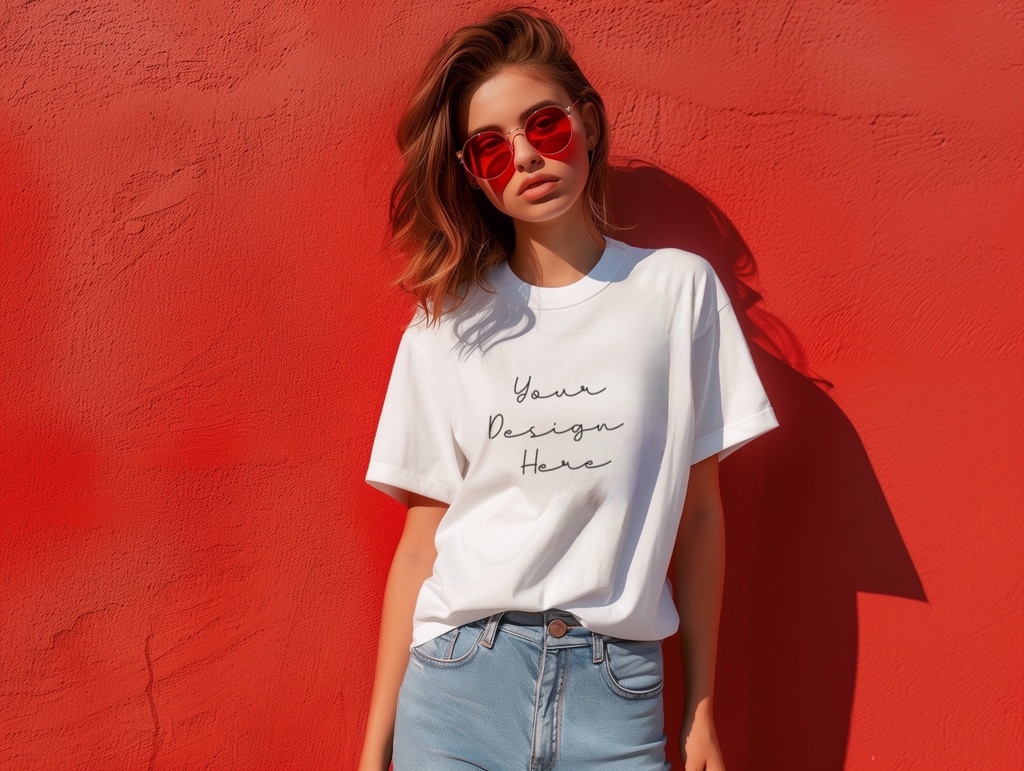 モックアップ　白Tシャツ　おしゃれな18パターン　海外モデル女性