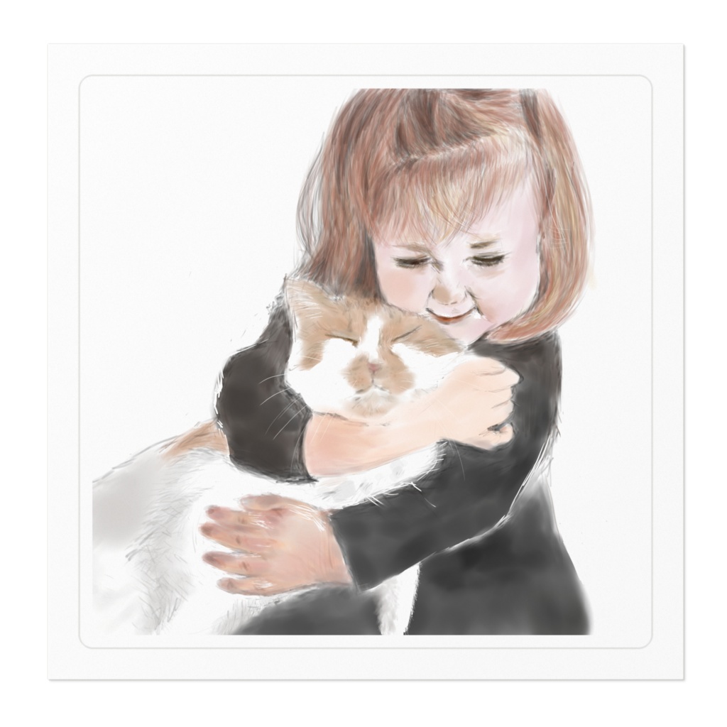 猫と外国の少女のステッカー