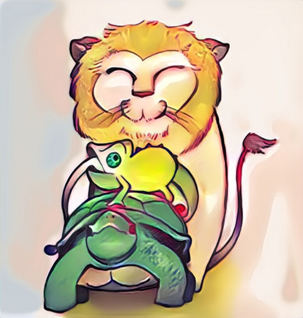 カメとカメレオンとライオンのなかよしTシャツ