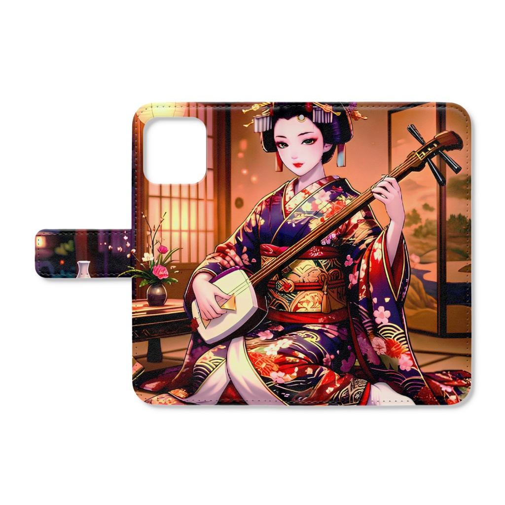 芸者アニメの手帳型iPhoneケース