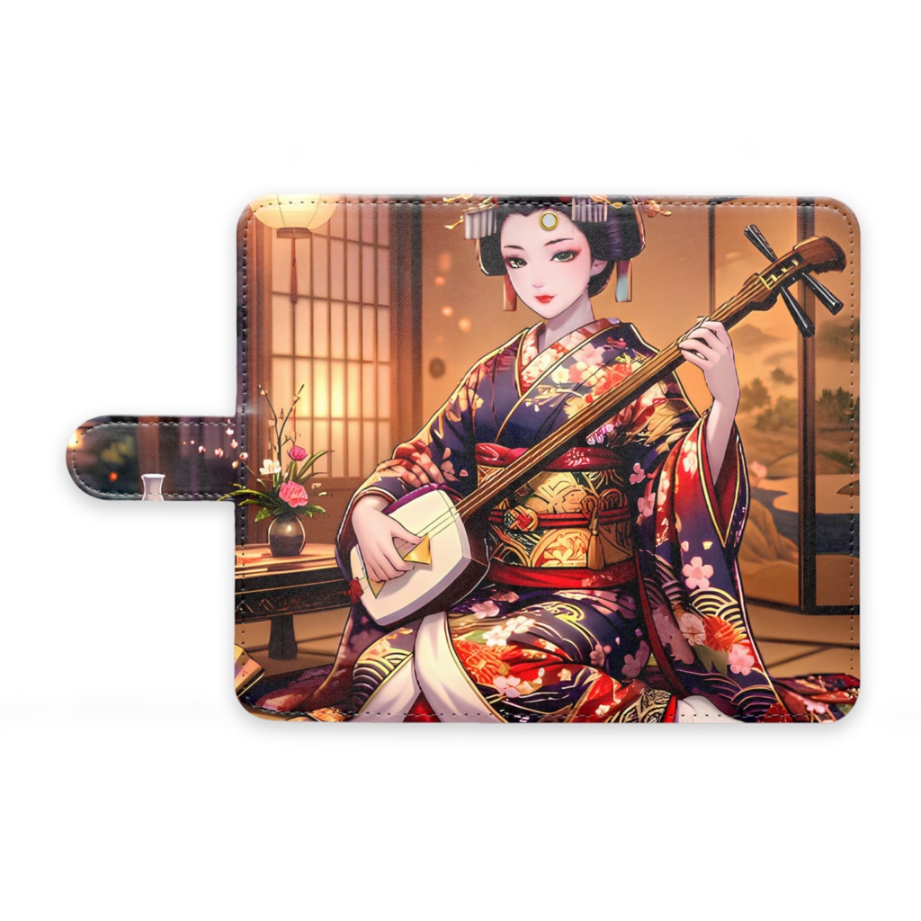 着物を着た芸者アニメの手帳型Androidケース
