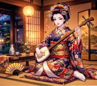着物姿の芸者さんの缶バッジ