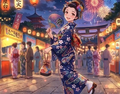 浴衣姿の女性の手帳型iPhoneケース