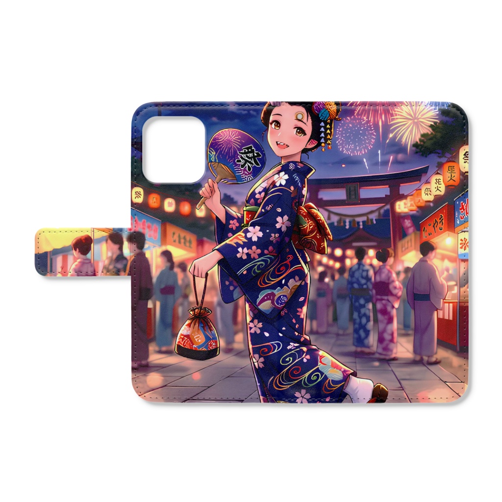 浴衣姿の女性の手帳型iPhoneケース