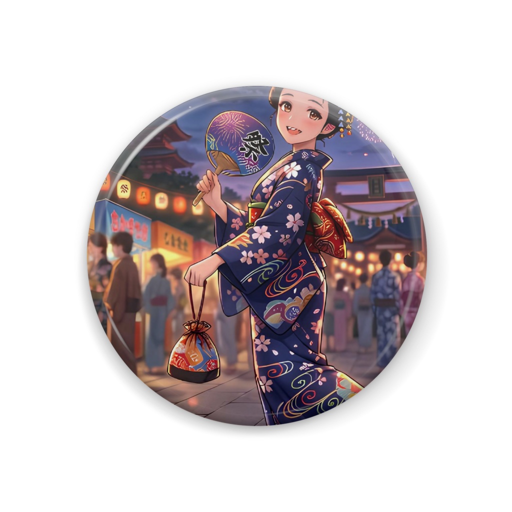 浴衣姿の女性の缶バッジ