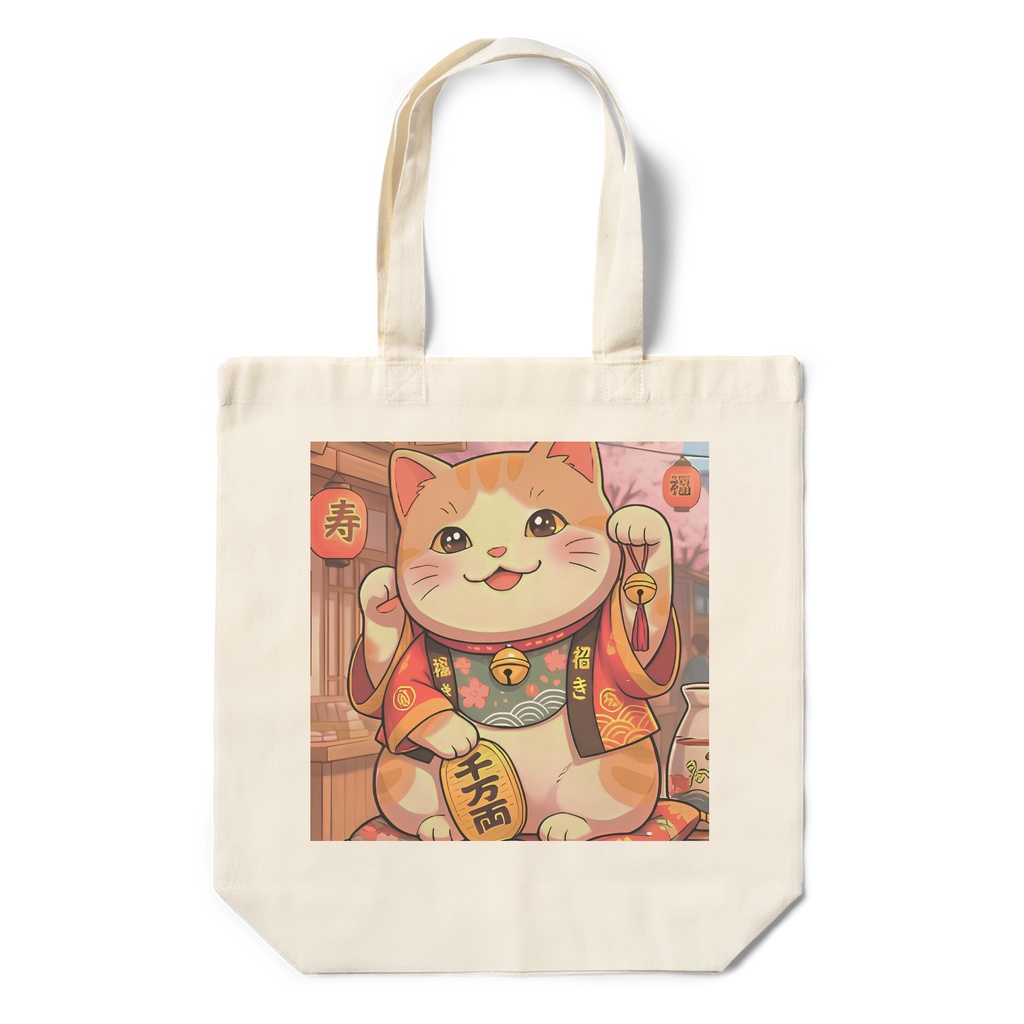 招き猫アニメのエコバッグ