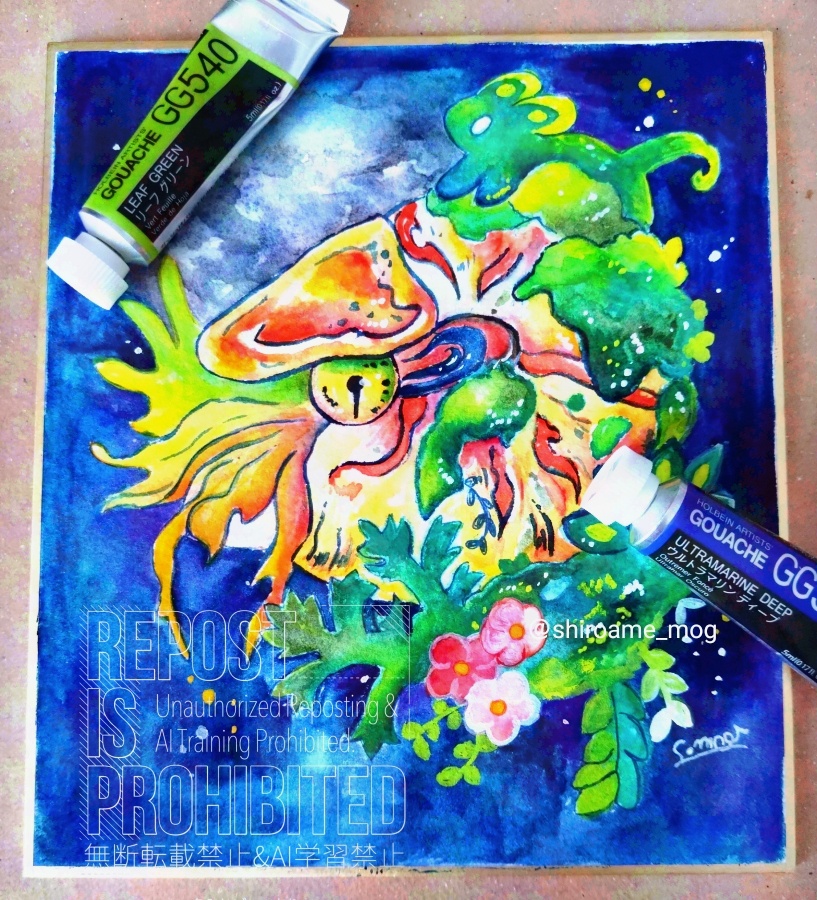 【色紙原画】不思議生物とオウムガイ