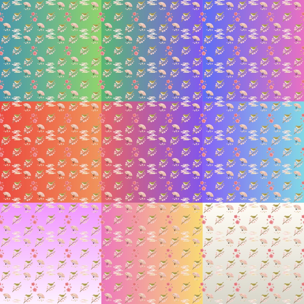 【春の和柄C】デジタルペーパー　9枚セット｜PNG形式