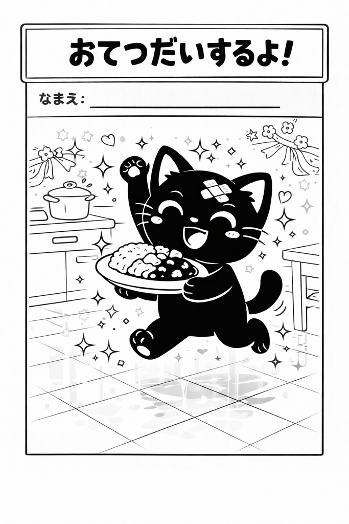 黒猫のおてつだいぬりえ｜がんばる気持ちが育つストーリー