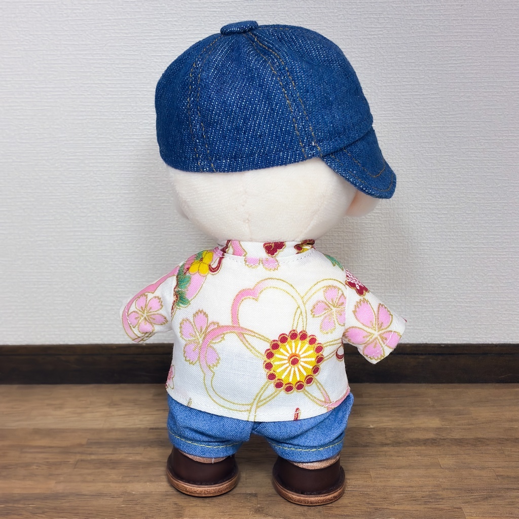 即納 15cmぬいぐるみサイズ 中華釦マオカラーシャツ 和柄 白 再販なし