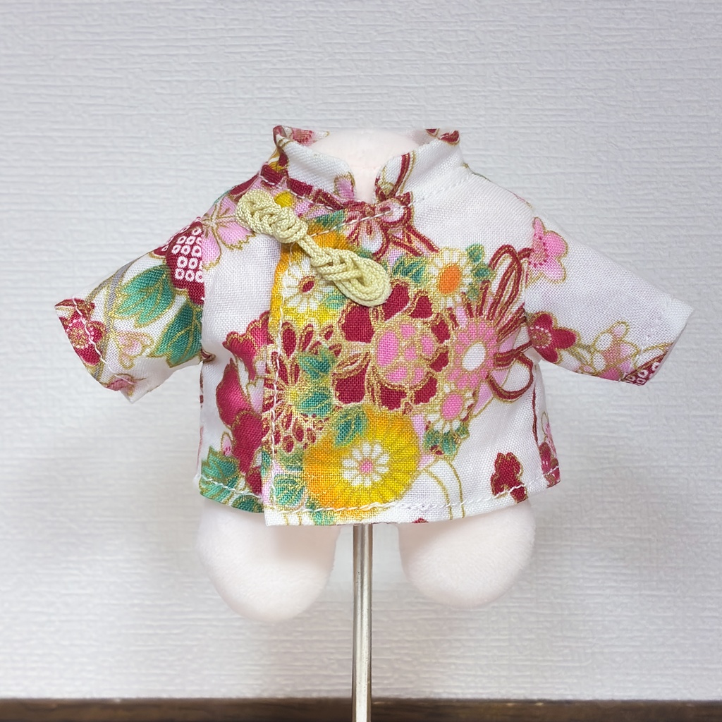 即納 15cmぬいぐるみサイズ 中華釦マオカラーシャツ 和柄 白 再販なし
