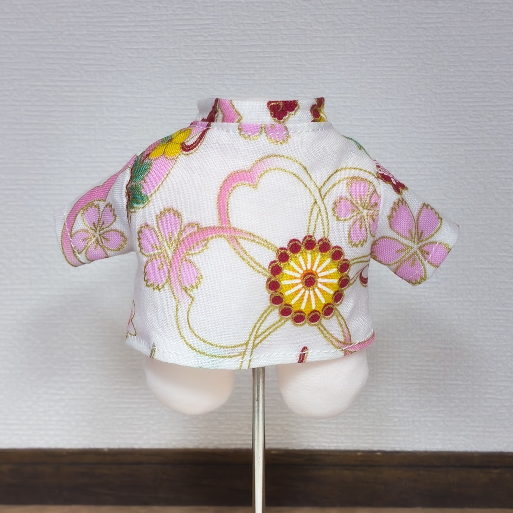 即納 15cmぬいぐるみサイズ 中華釦マオカラーシャツ 和柄 白 再販なし