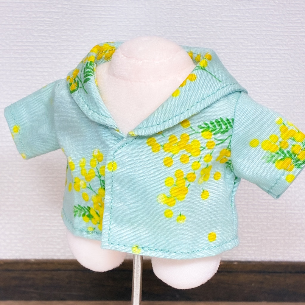 15cmぬいぐるみサイズ セーラーカラーシャツ ブルーグリーン地にミモザ 再販なし