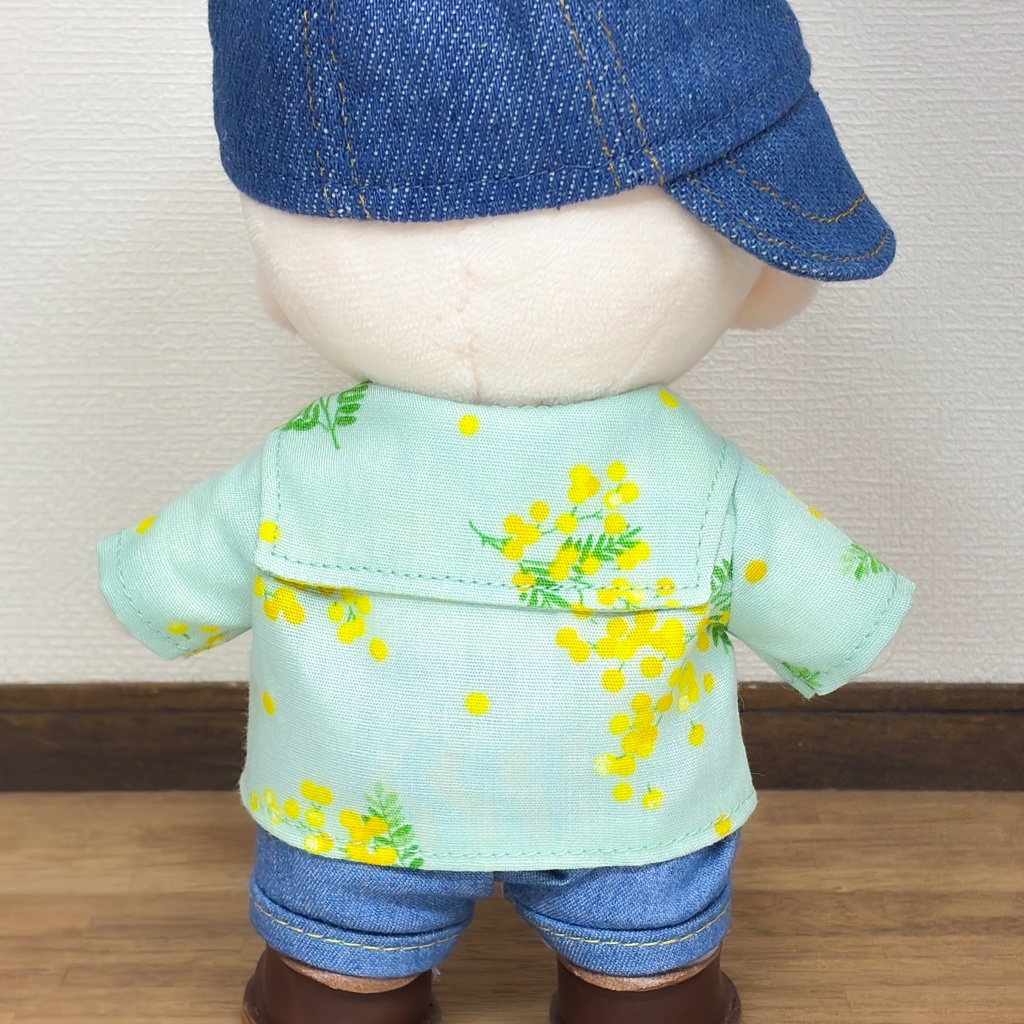 15cmぬいぐるみサイズ セーラーカラーシャツ ブルーグリーン地にミモザ 再販なし