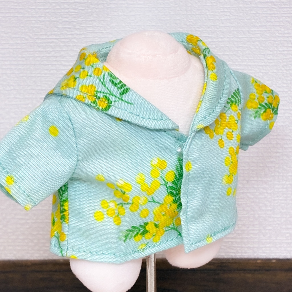 15cmぬいぐるみサイズ セーラーカラーシャツ ブルーグリーン地にミモザ 再販なし