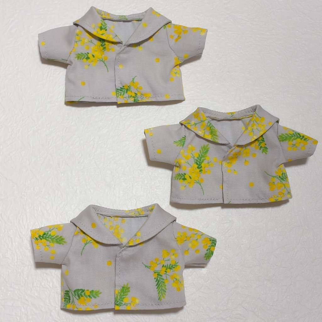 15cmぬいぐるみサイズ セーラーカラーシャツ グレー地にミモザ 再販なし