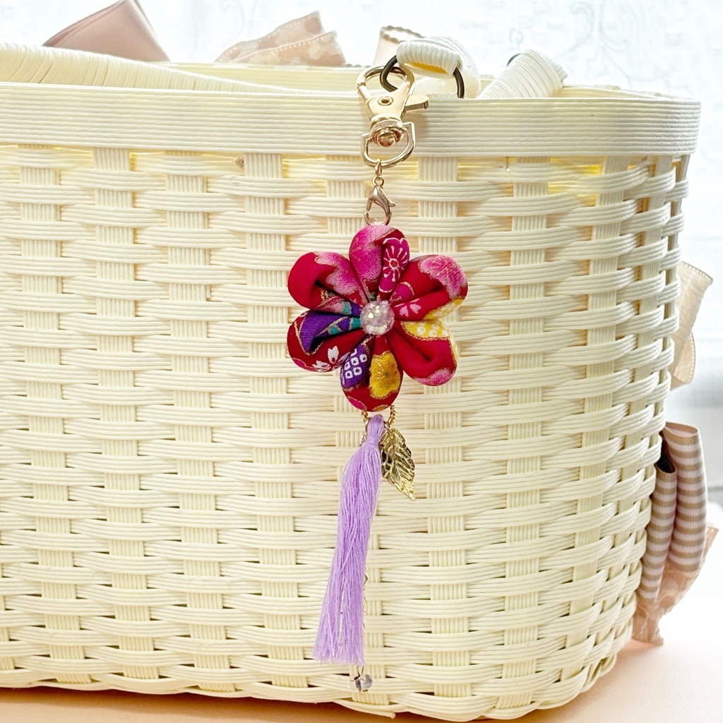 赤×紫 梅と桜の布花キーホルダー