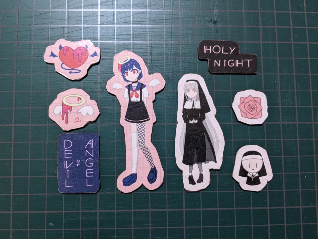 【1点限りジャンク品】紙印刷ラミネートマグネット シスター・天使セット