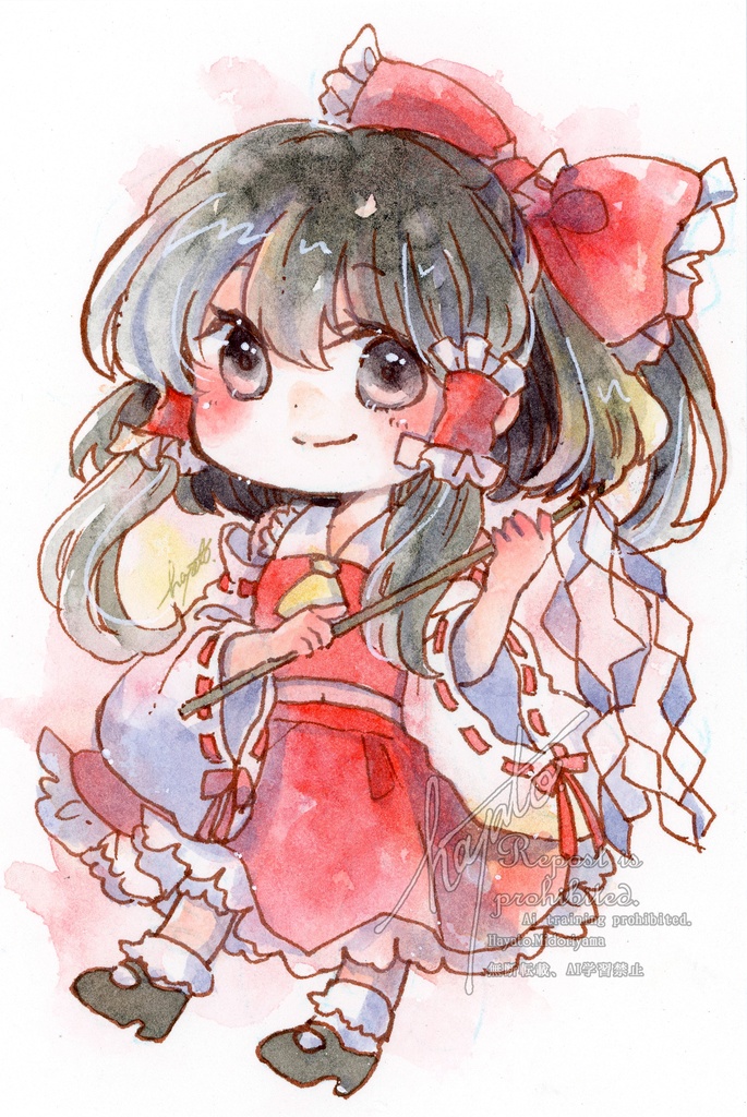 はがきサイズ原画　博麗霊夢