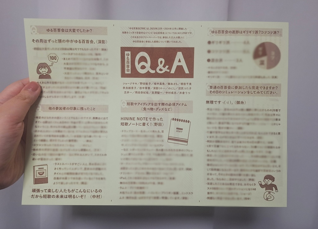 ゆる百首会ZINE【あんしんBOOTHパック配送】