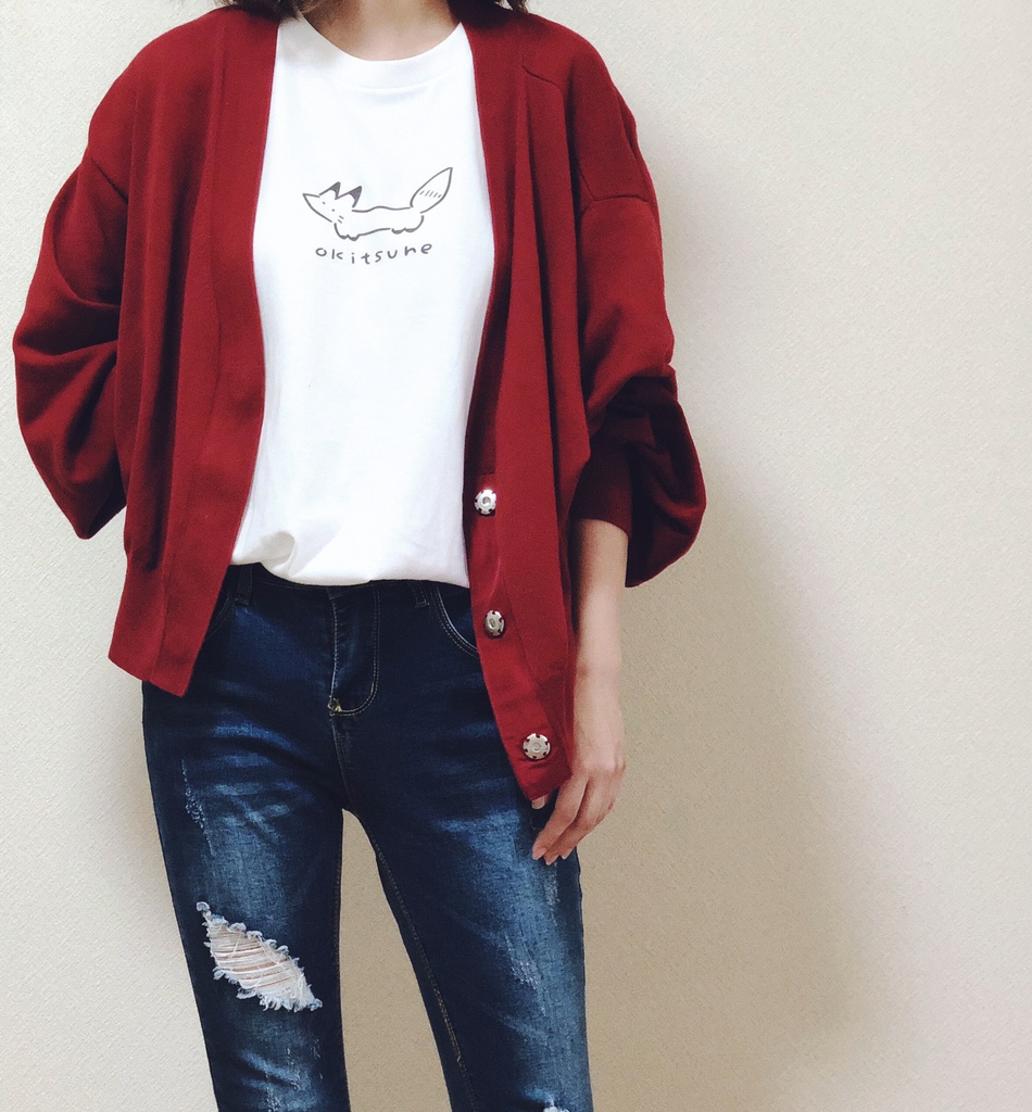 ゆるっとおきつねTシャツ白