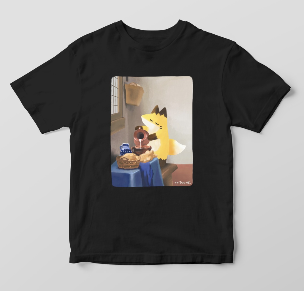 牛乳を注ぐきつねTシャツ