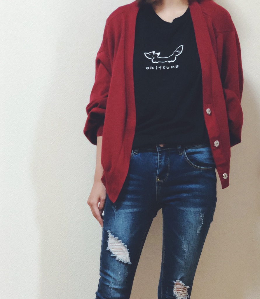 ゆるっとおきつねTシャツ黒