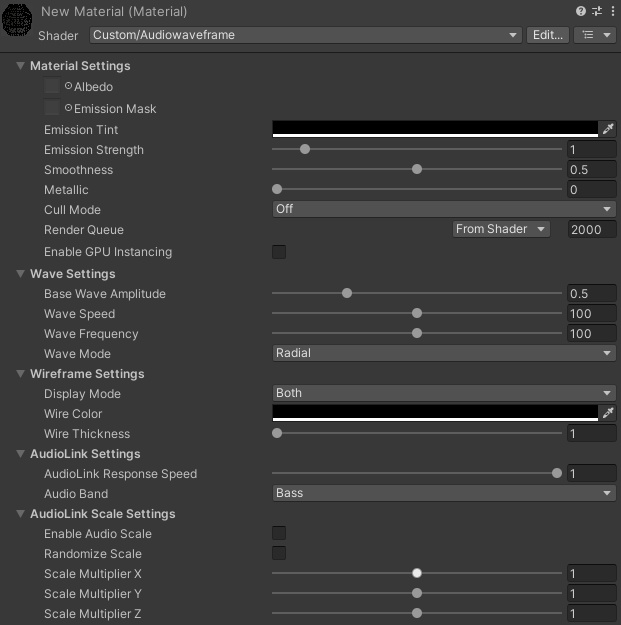 Audiowaveframe shader
