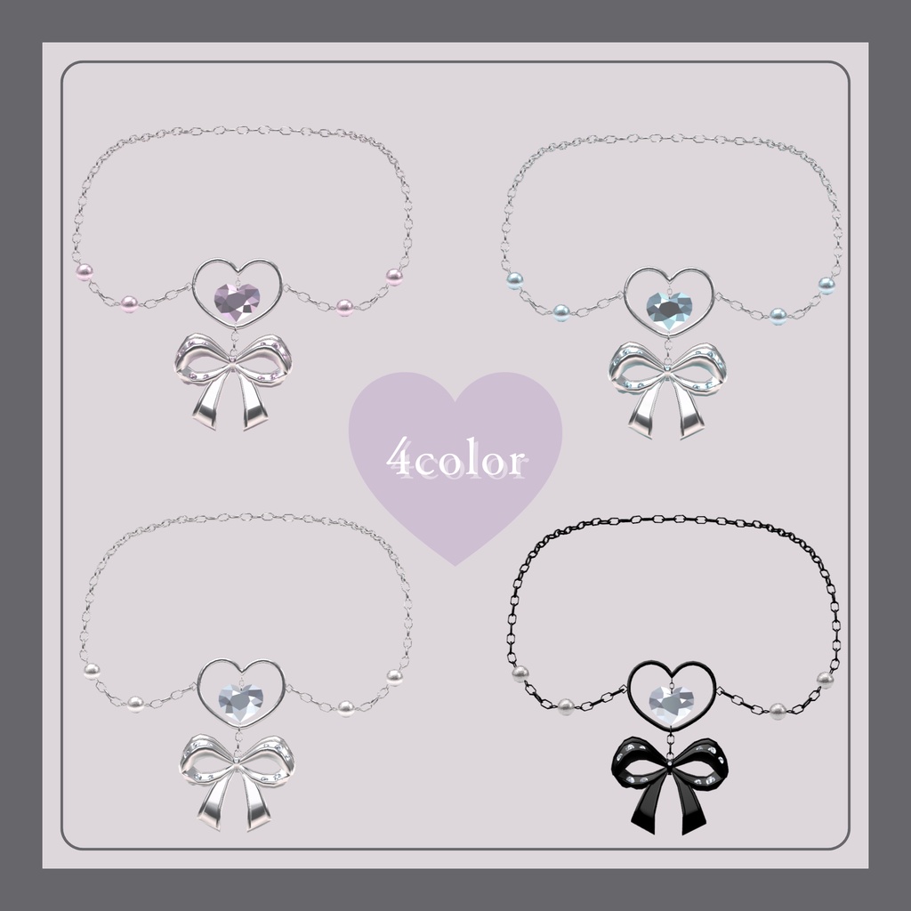 【4color set】ハートリボンチョーカー