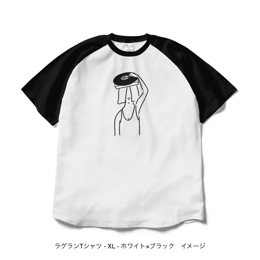 ラグランTシャツ/淡色カラー/頭からレコードかけてる