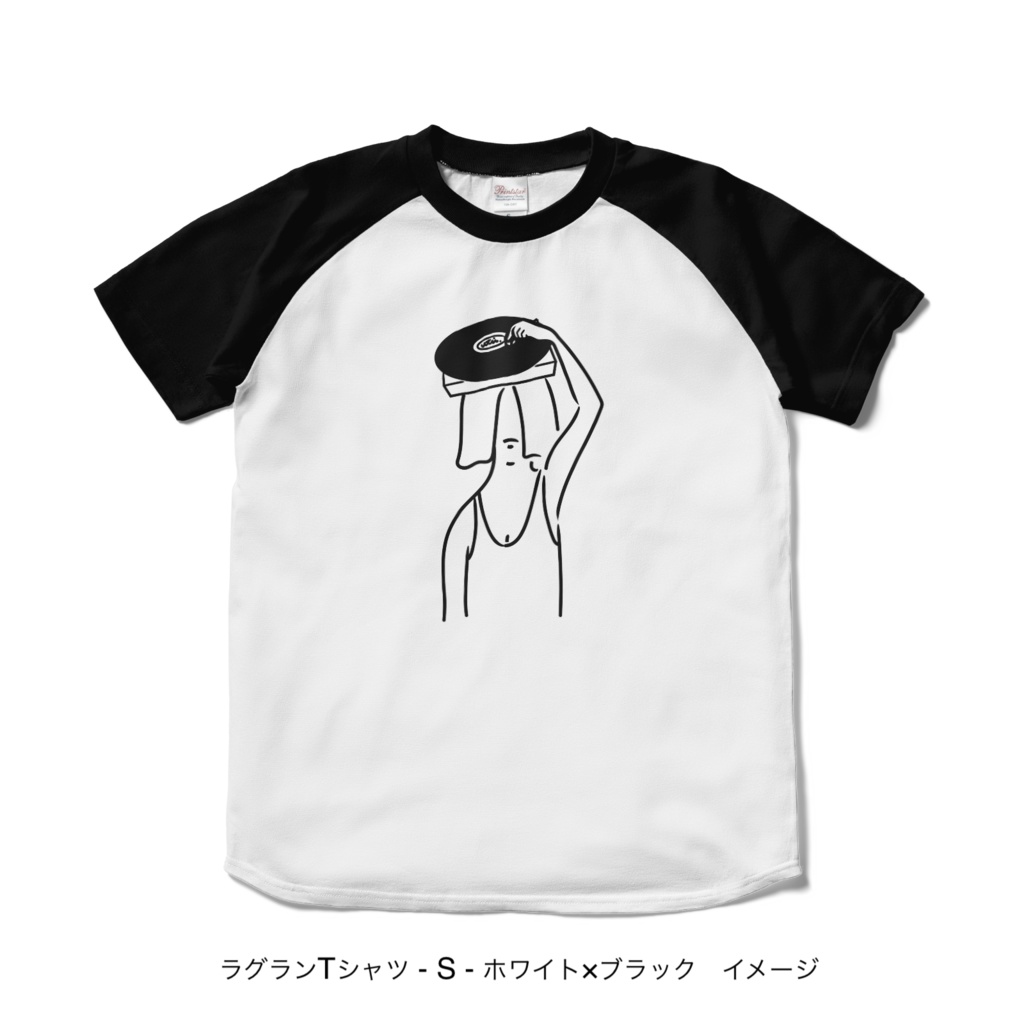 ラグランTシャツ/淡色カラー/頭からレコードかけてる