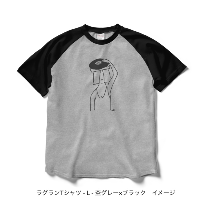 ラグランTシャツ/濃色カラー/頭からレコードかけてる