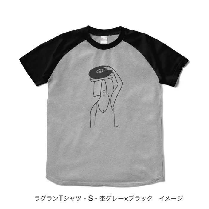 ラグランTシャツ/濃色カラー/頭からレコードかけてる