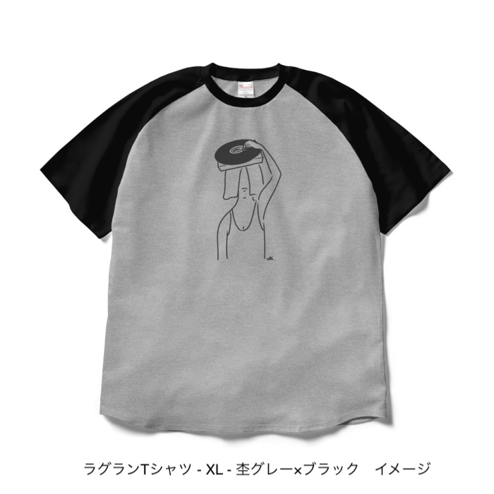 ラグランTシャツ/濃色カラー/頭からレコードかけてる