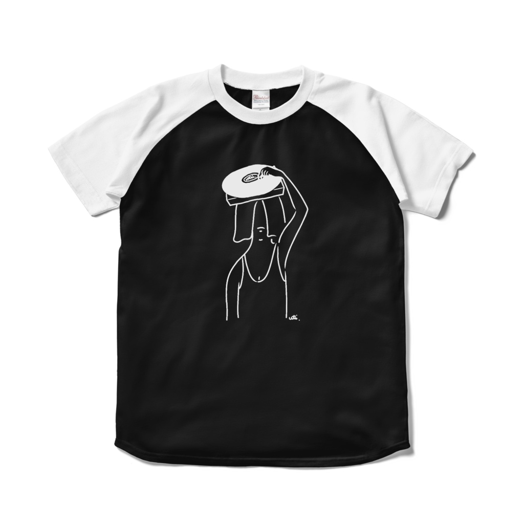 ラグランTシャツ／濃色カラー／頭からレコードかけてる