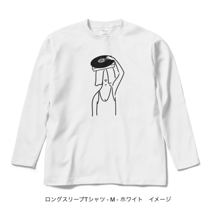 ロングスリーブTシャツ/淡色カラー/頭からレコードかけてる