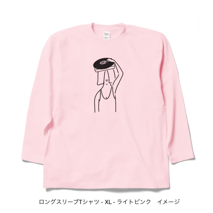 ロングスリーブTシャツ/淡色カラー/頭からレコードかけてる