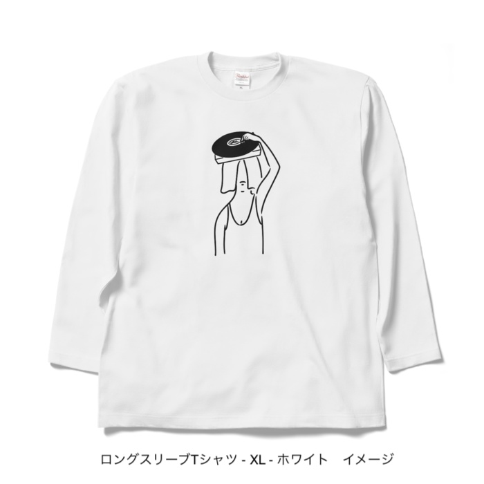 ロングスリーブTシャツ/淡色カラー/頭からレコードかけてる