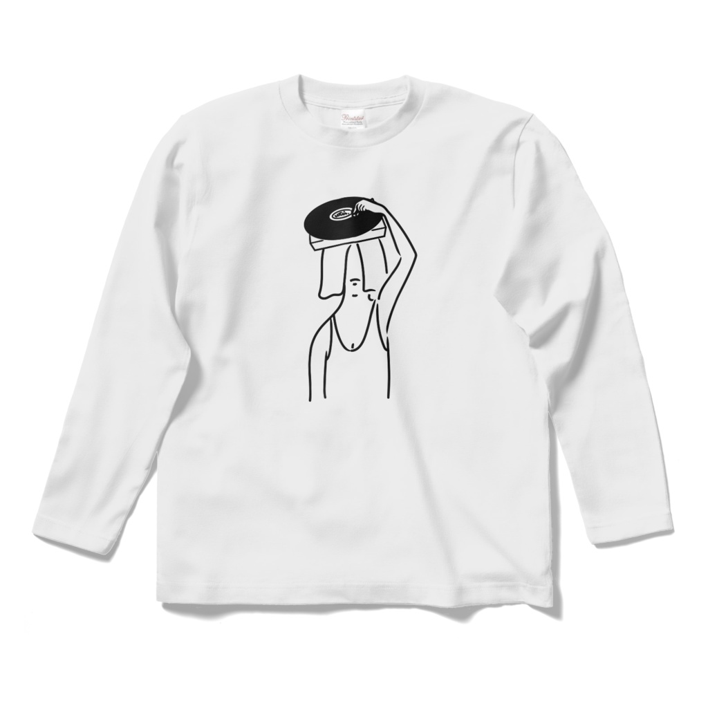 ロングスリーブTシャツ／淡色カラー／頭からレコードかけてる