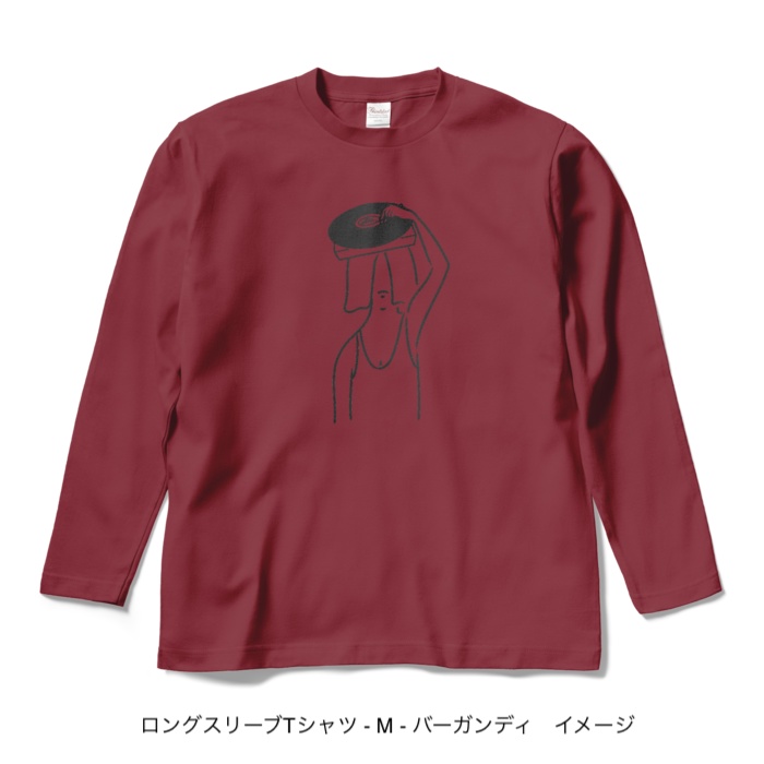 ロングスリーブTシャツ/濃色カラー/頭からレコードかけてる