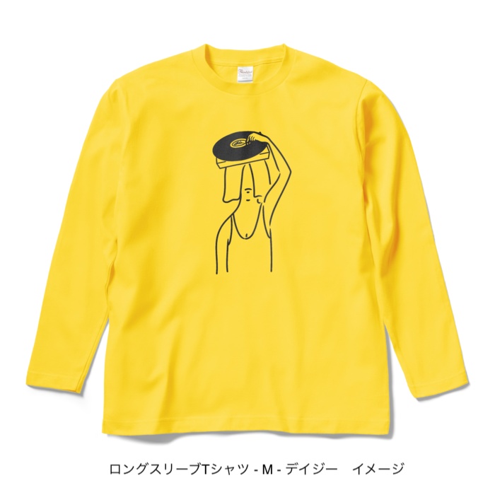 ロングスリーブTシャツ/濃色カラー/頭からレコードかけてる