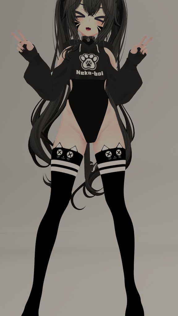 Neko Cat Thigh High Socks (Rindo, Manuka)