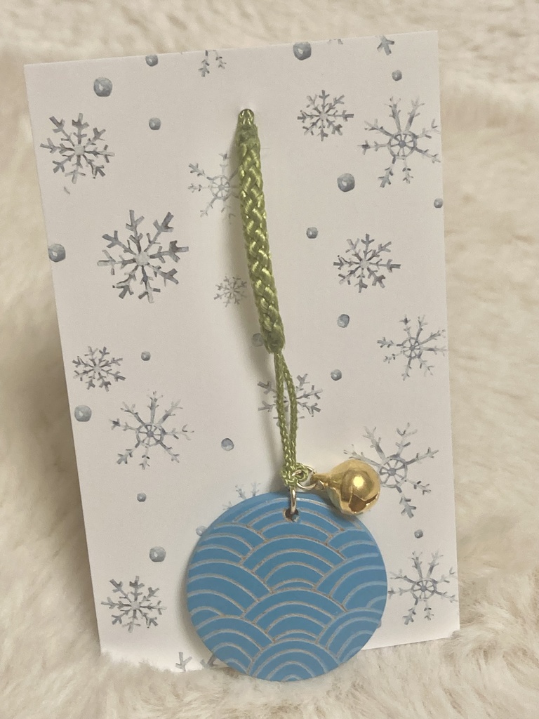 ウッドビーズの和風ストラップ(ターコイズ)