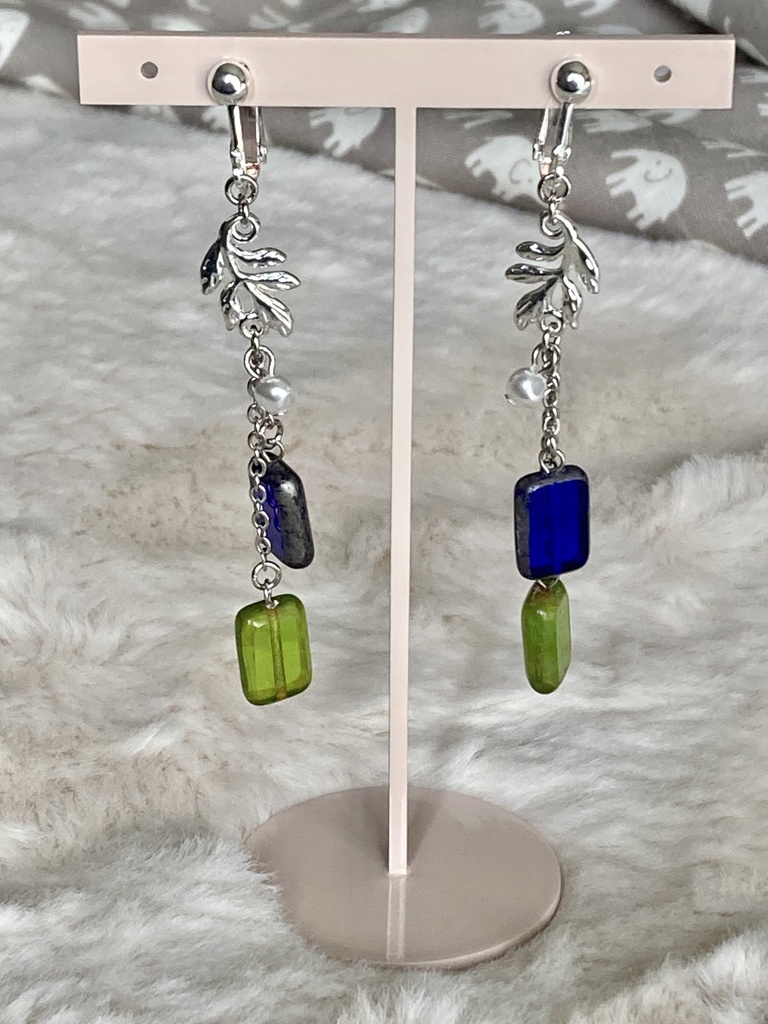 青と緑のレクタングルイヤリング