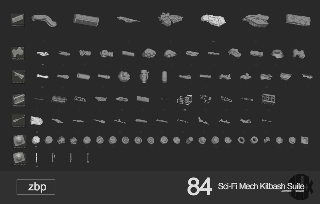 84 Sci-Fi Mech Kitbash Suite