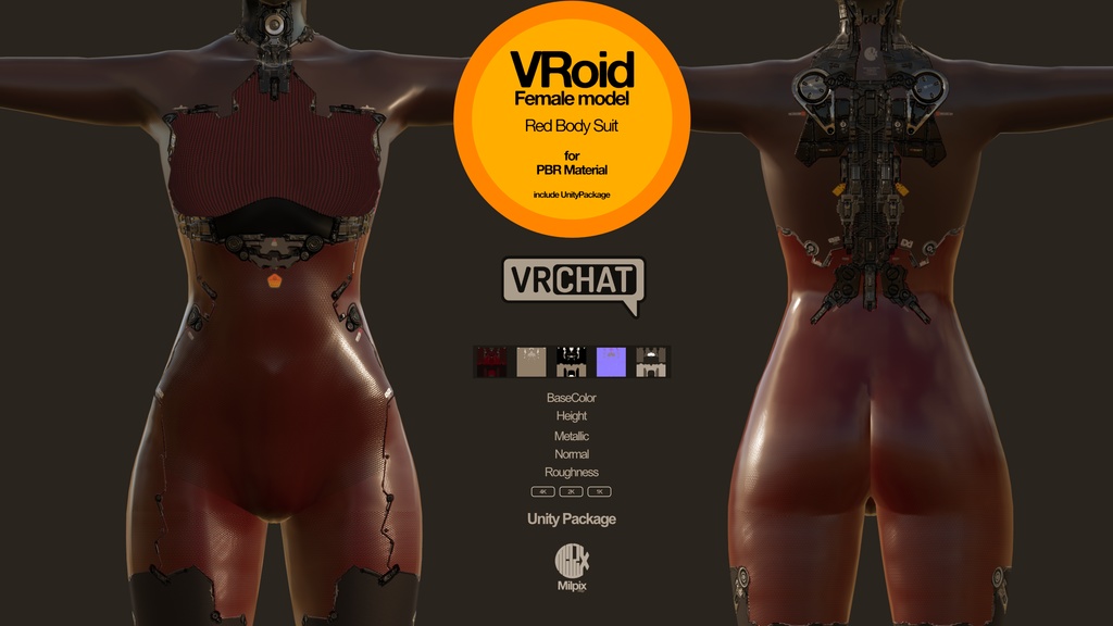 【VRoid】Red Bodysuit Texture & Material for VRoid Female