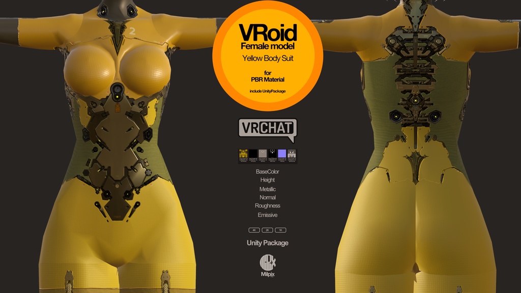 【VRoid】Yellow Bodysuit Texture & Material for VRoid Female